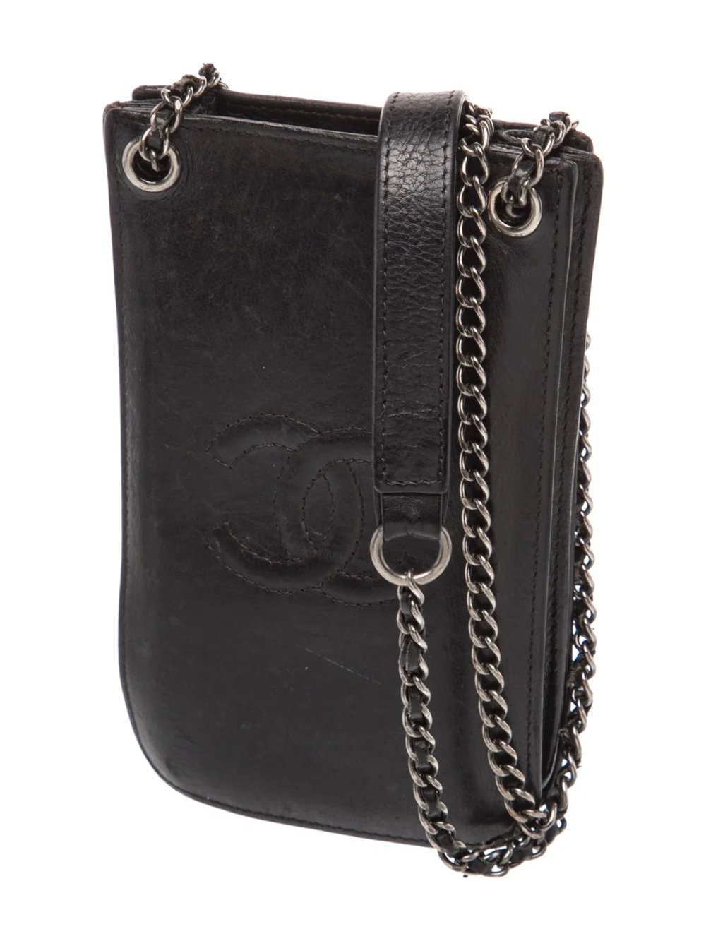 Chanel Black Leather Chain Crossbody Phone Bag